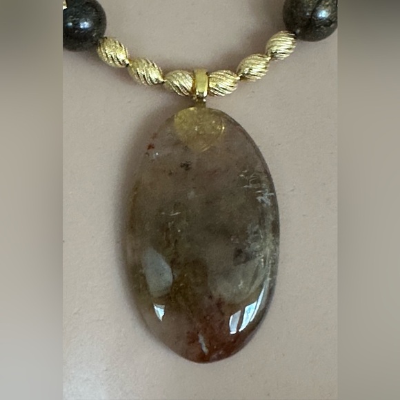 22 inch Bronzite gemstone and Freshwater Pearl bead necklace NWOT - Picture 14 of 15